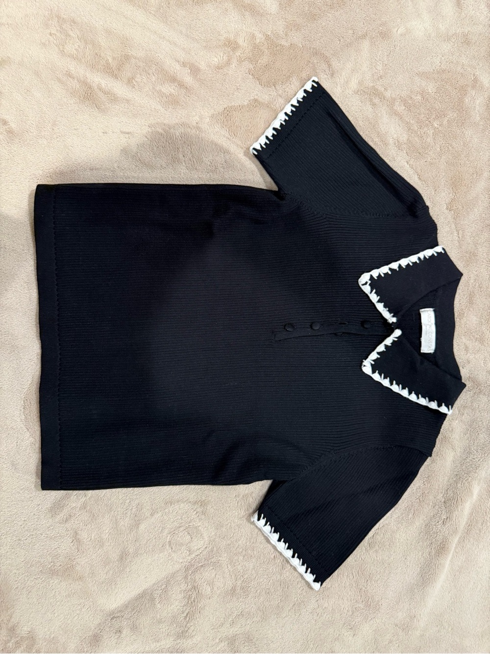 Caroline Constas Black Knit Polo Top with White Trim